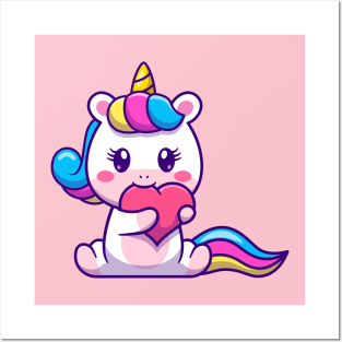 Cute Unicorn Bite Love Cartoon Posters and Art